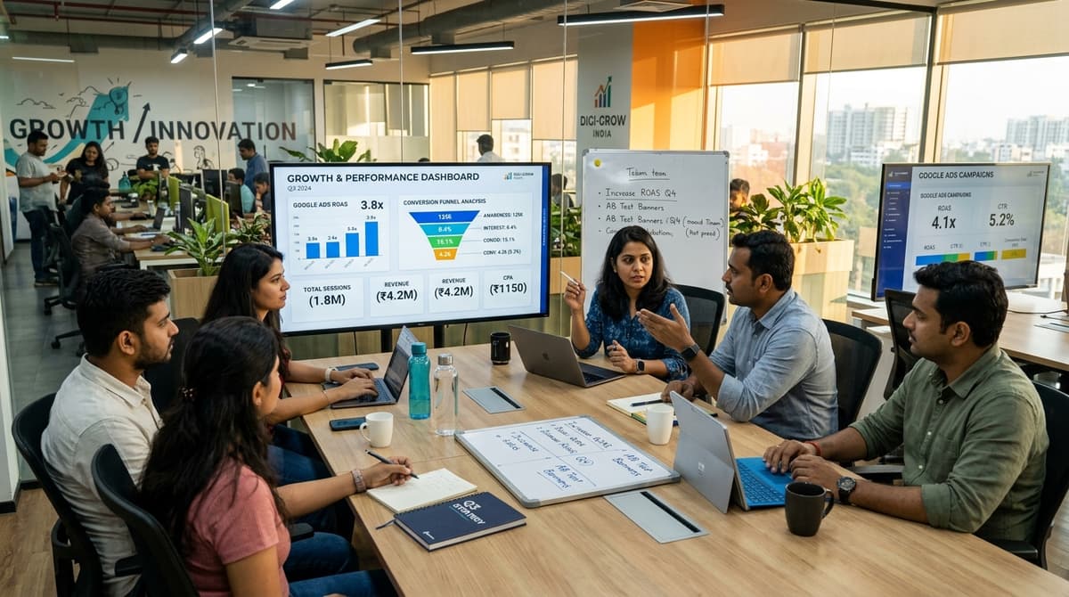 Performance marketing agency strategy team optimizing campaigns